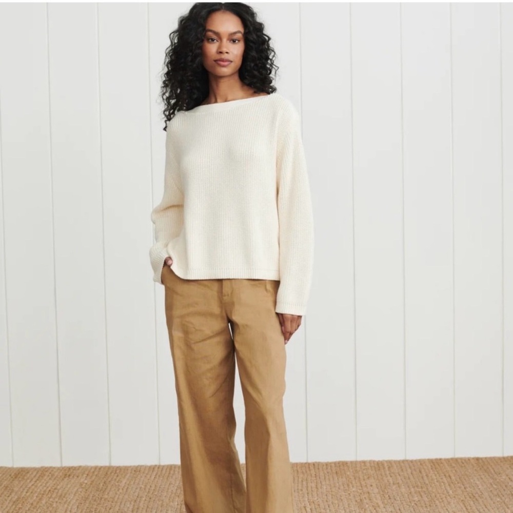 Jenni Kayne Cream Cotton Boatneck Sweater NWT